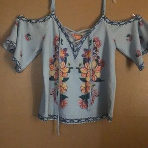 A Light Blue Floral Blouse